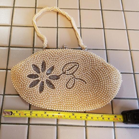 Vintage seed pearl wristlet style purse. - Picture 3 of 5